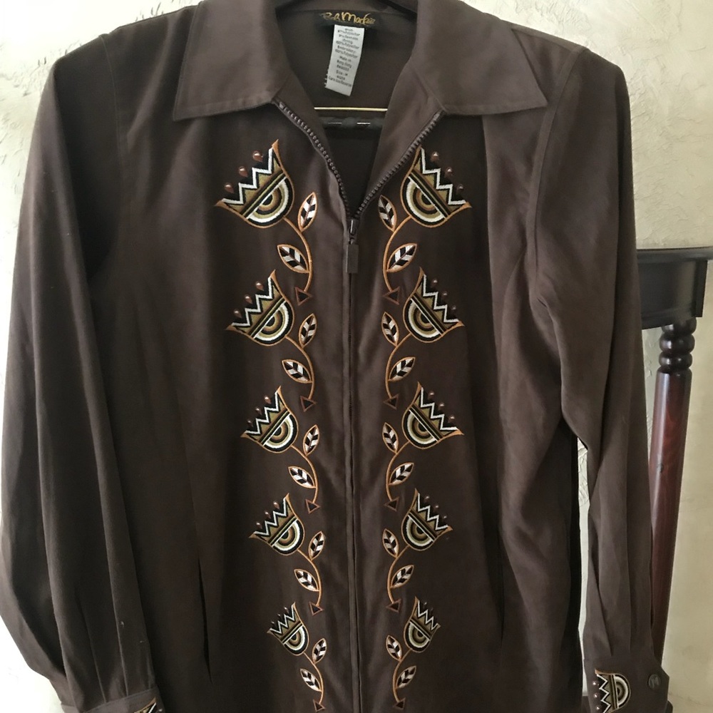 Bob Mackie Brown Faux Suede Zippered Jacket M
